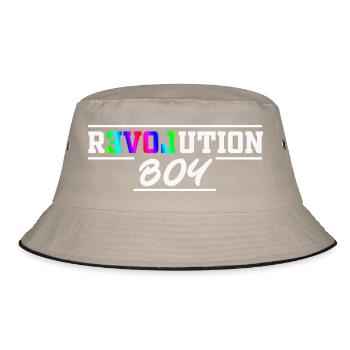 Revolution Boy Rainbow Pride Text Graphic - Bucket Hat - Khaki/Schwarz - Vorne