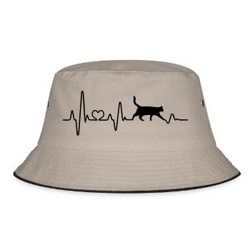 Cat Heartbeat Pulse Dear Cat Friend - Bucket Hat - khaki/black - Front