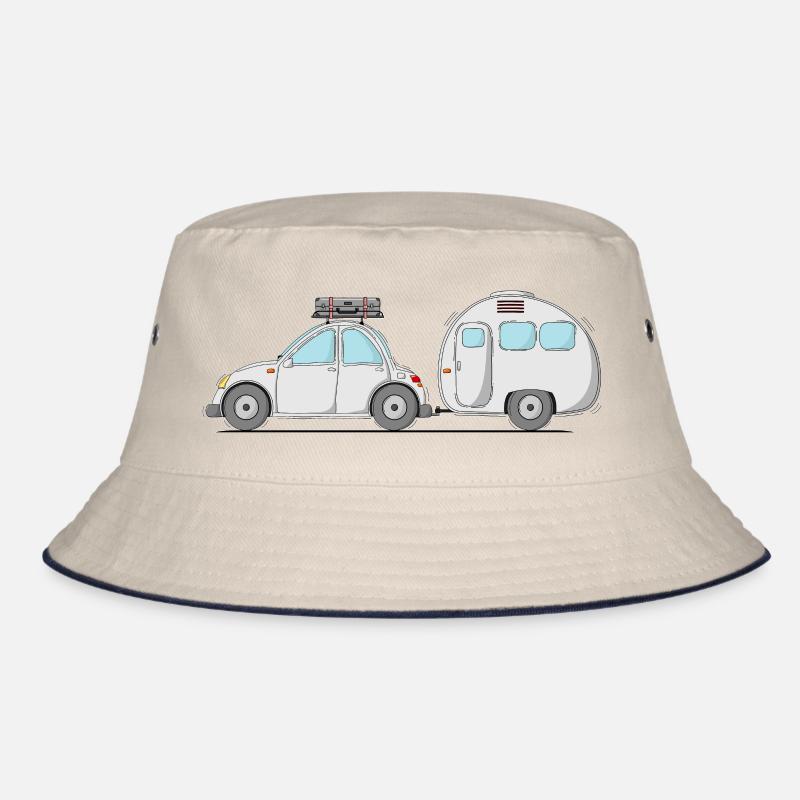 Auto mit Wohnwagen und Koffer in Grau Bucket Hat