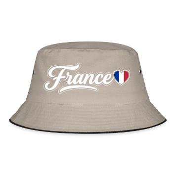Frankreich-Drehbuch mit Flaggenherz-Fan Patriotisch - Bucket Hat - Khaki/Schwarz - Vorne