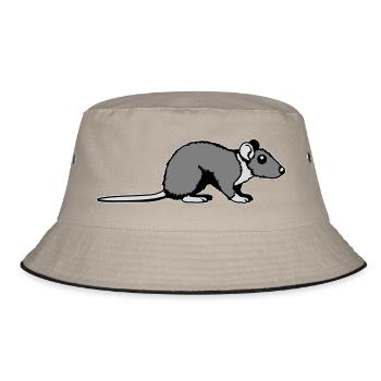 Ratte Seitenprofil Süß Lustig Nagetier Tier Comic - Bucket Hat - Khaki/Schwarz - Vorne