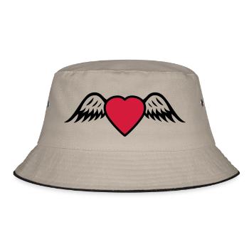 Herz Flügel - Bucket Hat - Khaki/Schwarz - Vorne