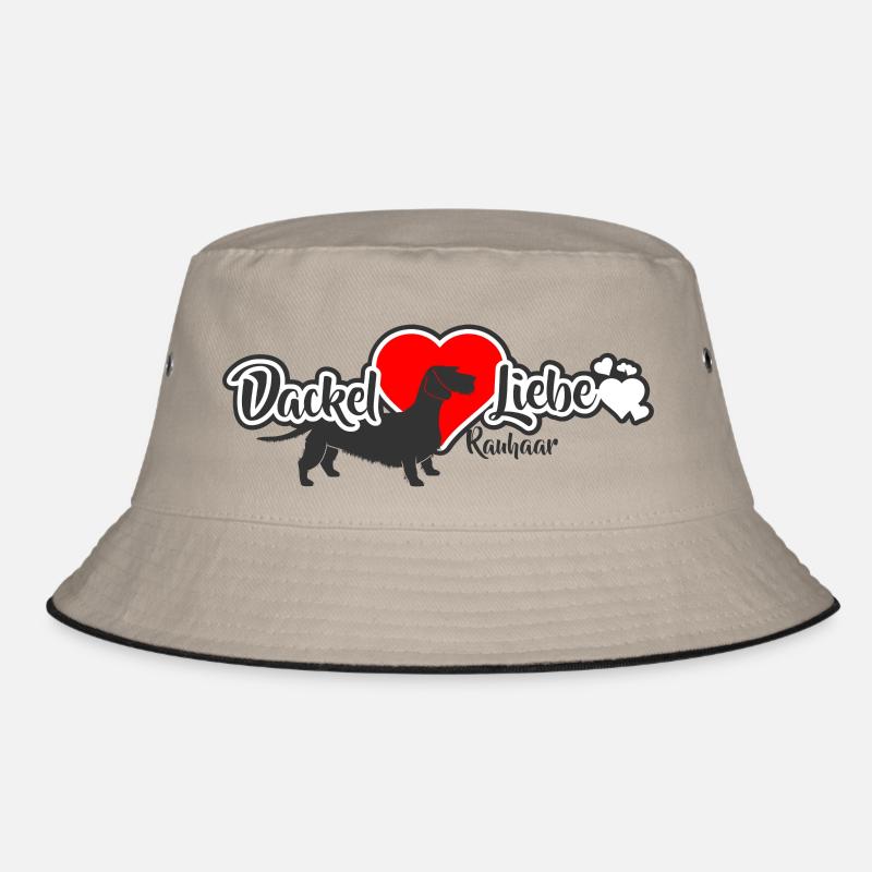 DackelLiebe Rauhaar Dackel - Bucket Hat - Khaki/Schwarz