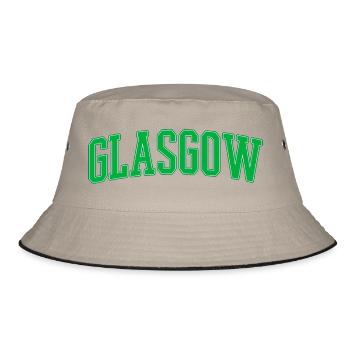 Glasgow College Stil Grüner Blockschrift - Bucket Hat - Khaki/Schwarz - Vorne
