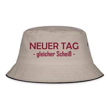 Neuer Tag - Gleicher Scheiss - Scheiß - Bucket Hat - Khaki/Schwarz - Vorne