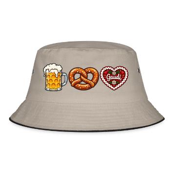 Bier Brezel & Lebkuchenherz –  Volksfest Motiv - Bucket Hat - Khaki/Schwarz - Vorne
