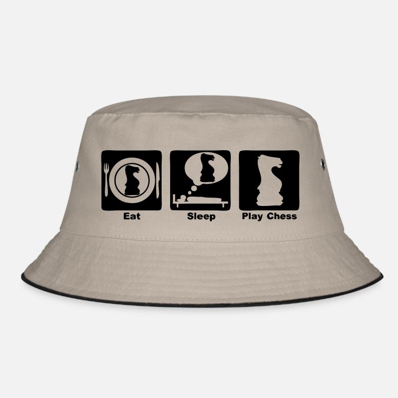 essen Sie Schlaf-Spiel-Schach - Bucket Hat - Khaki/Schwarz