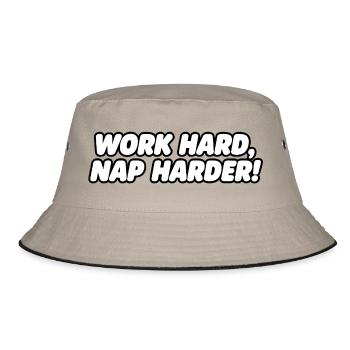Work Hard Nap Harder Typographic Quote - Bucket Hat - khaki/black - Front