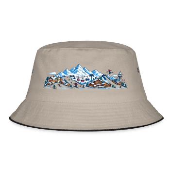 Alpin-Winterdorf mit Gondeln - Bucket Hat - Khaki/Schwarz - Vorne