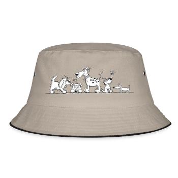 Lustiges Hunde Motiv mit Cartoon Hunden  - Bucket Hat - Khaki/Schwarz - Vorne
