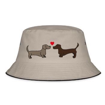 zwei sich küssende Dackel , Geschenkidee - Bucket Hat - Khaki/Schwarz - Vorne