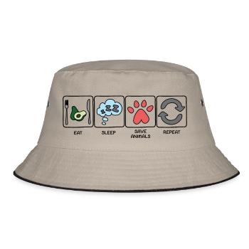 EAT, SLEEP, SAVE ANIMALS, REPEAT - Vegan VipeZ - Bucket Hat - Khaki/Schwarz - Vorne