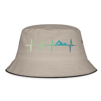 Schwimmendes Herzschlag-Schwimmer-Geschenk - Bucket Hat - Khaki/Schwarz - Vorne