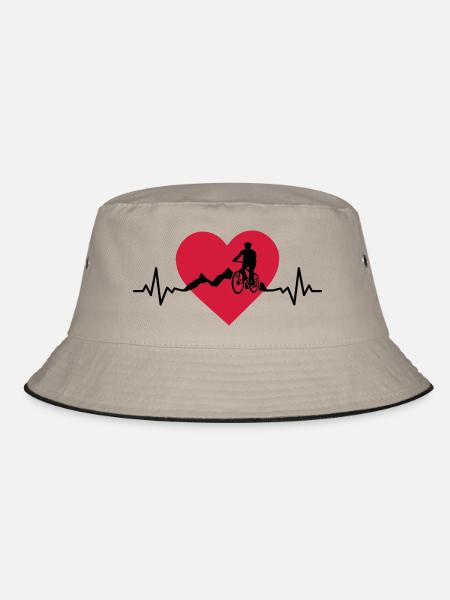 Sport - Radfahrer Herz - Bucket Hat - Khaki/Schwarz - Vorne