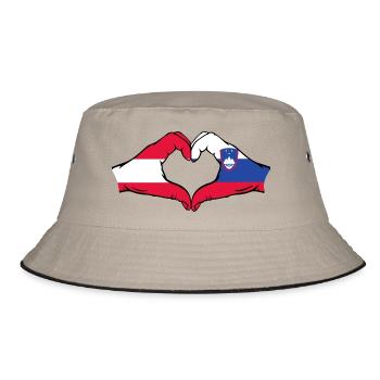 Österreich Slowenien Flagge Hände Herzform - Bucket Hat - Khaki/Schwarz - Vorne