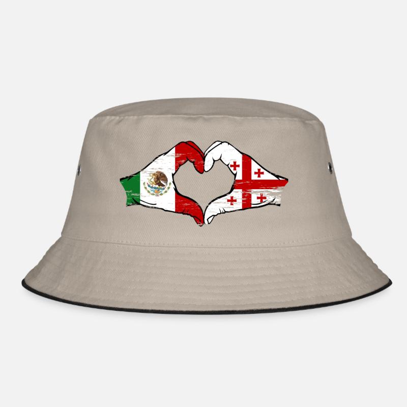Mexico Georgia Flag Hands Heart Shape Used Bucket Hat