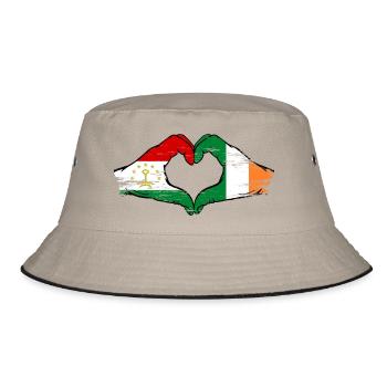 Tadschikistan Irland Flagge Hände Herzform - Bucket Hat - Khaki/Schwarz - Vorne