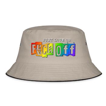 JUST LOVE or FUCK OFF - Bucket Hat - khaki/black - Front