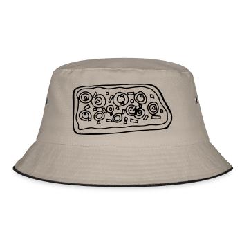 Pizza groß, Flammkuchen - Bucket Hat - Khaki/Schwarz - Vorne