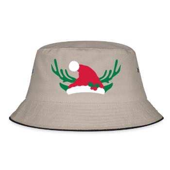 Wichtelmütze mit Stechpalme und Geweih - Bucket Hat - Khaki/Schwarz - Vorne