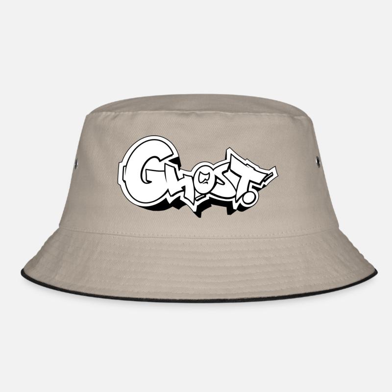 Ghost Graffiti Stil Typografie Design - Bucket Hat - Khaki/Schwarz