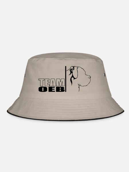 TEAM OEB Old English Bulldog Hunde Hund Wilsigns - Bucket Hat - Khaki/Schwarz - Vorne