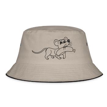 Maus großes Würstchen essen Hunger Wurst Grillen - Bucket Hat - Khaki/Schwarz - Vorne