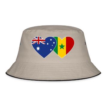 Australien Senegal Flagge Herz - Bucket Hat - Khaki/Schwarz - Vorne