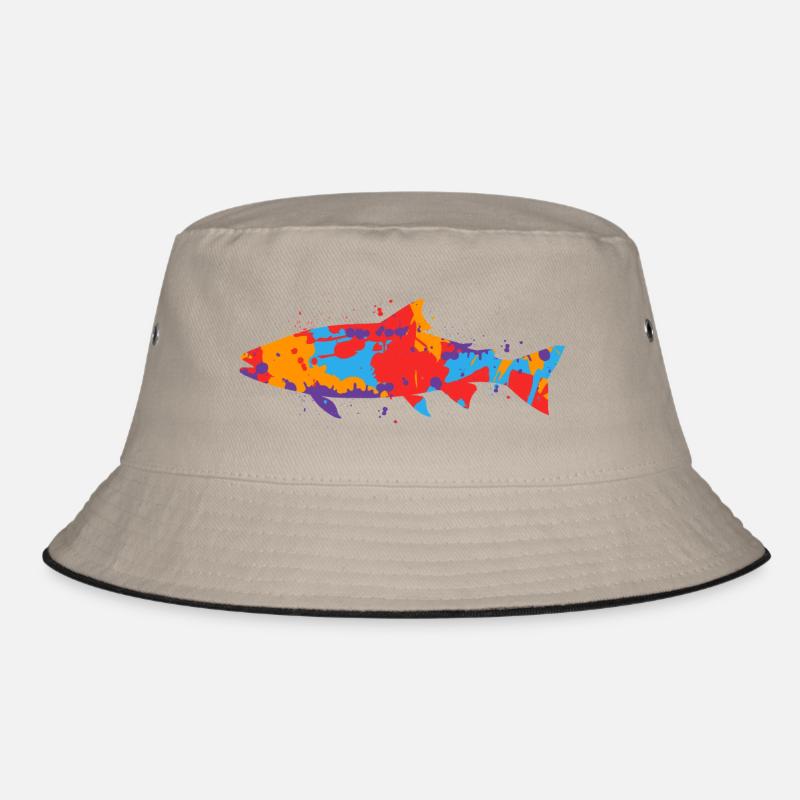 Forellen Angeln bunt Forellenangler Angler Forelle - Bucket Hat - Khaki/Schwarz
