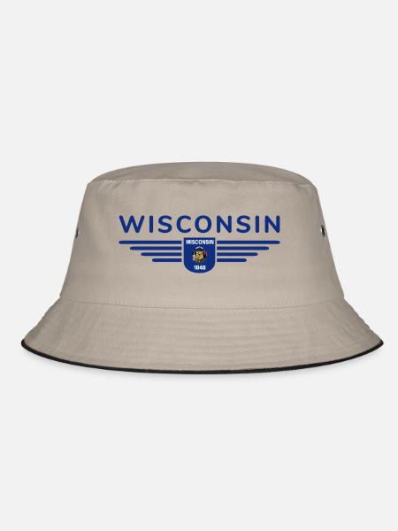 Wisconsin Fan Shirt – Natur & Stolz - Bucket Hat - Khaki/Schwarz - Vorne