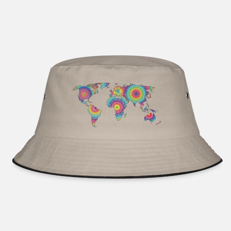 Mandala world map colorful - Bucket Hat - khaki/black