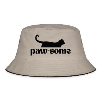 Paw-Some! T Shirt für alle Katzen-Fans - Bucket Hat - Khaki/Schwarz - Vorne