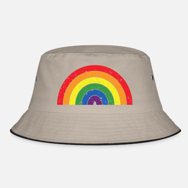Regenbogenfarben Pride Month LGBTQ+ Grunge Textur - Bucket Hat - Khaki/Schwarz