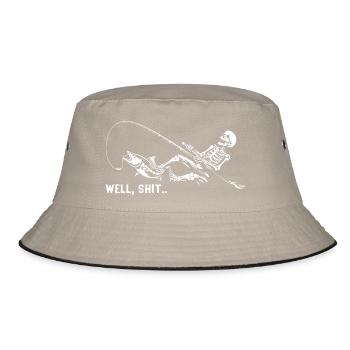 Well Shit Skeleton Lost Fish Fishing Halloween - Bucket Hat - Khaki/Schwarz - Vorne