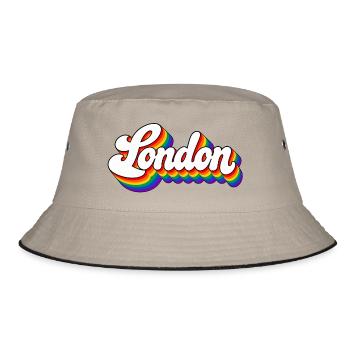 London - Regenbogen Schrift - GB - Great Britain - Bucket Hat - Khaki/Schwarz - Vorne