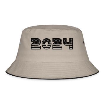 2024 Jahreszahl Datum Zahl Anno Kalenderjahr USA - Bucket Hat - Khaki/Schwarz - Vorne