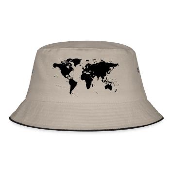 worldmap landkarte globus - Bucket Hat - Khaki/Schwarz - Vorne