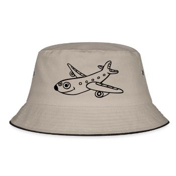 drawing airplane comics aviation planes funny - Bucket Hat - khaki/black - Front