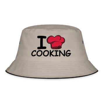 Chefkoch Kochmütze I Love Liebe - Bucket Hat - Khaki/Schwarz - Vorne