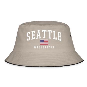 Seattle Flag & Skyline Vintage - Bucket Hat - Khaki/Schwarz - Vorne
