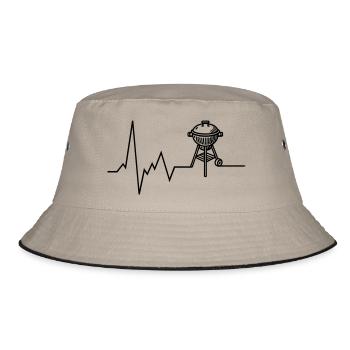 Herzschlag BBQ Grill Grillen - Bucket Hat - Khaki/Schwarz - Vorne