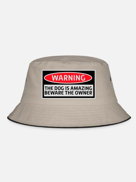 Warning Dog Amazing Beware Owner Hunde Haustier - Bucket Hat - Khaki/Schwarz - Vorne