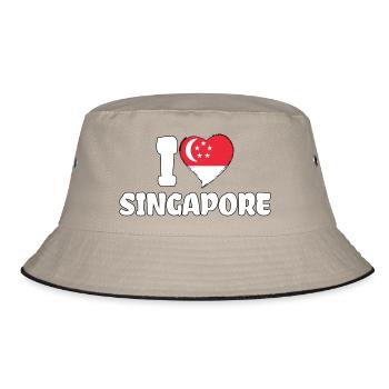 Ich liebe Singapur Flagge Herz Singapur - Bucket Hat - Khaki/Schwarz - Vorne
