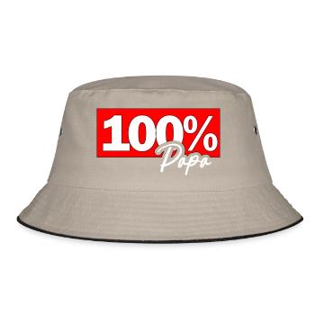 100% Papa Typo Grafik - Bucket Hat - Khaki/Schwarz - Vorne