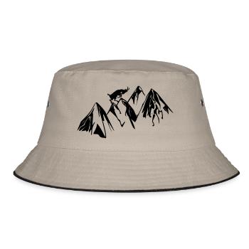 Berg Ziege Wandern Gipfel Geschenk Geschenkidee - Bucket Hat - Khaki/Schwarz - Vorne