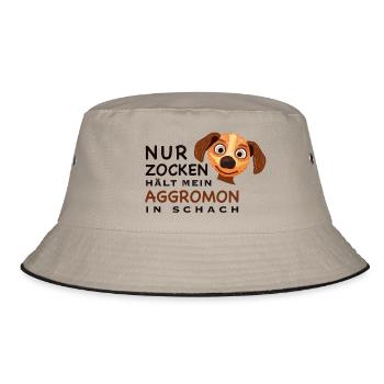 Lustiger Spruch, Zocken hält Aggromon in Schach - Bucket Hat - Khaki/Schwarz - Vorne