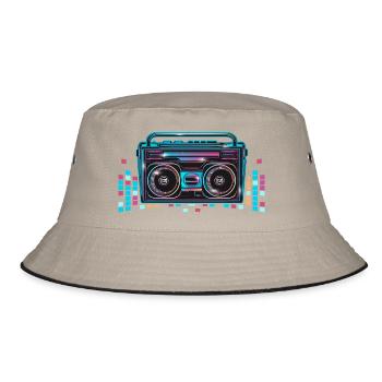 Cassette recorder in bright 80s neon look - Bucket Hat - khaki/black - Front