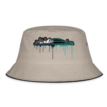 Sydney Skyline Neon-Tropfen Druck - Bucket Hat - Khaki/Schwarz - Vorne