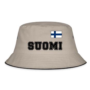 FINNLAND - SUOMI Trikot Look - Flagge auf Brust - Bucket Hat - Khaki/Schwarz - Vorne
