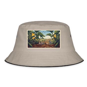Hofleben Hühner Hund Felder - Bucket Hat - Khaki/Schwarz - Vorne